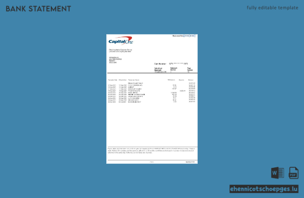 USA Capital One Kontoauszug Word-Version 2 Beispielvorschau